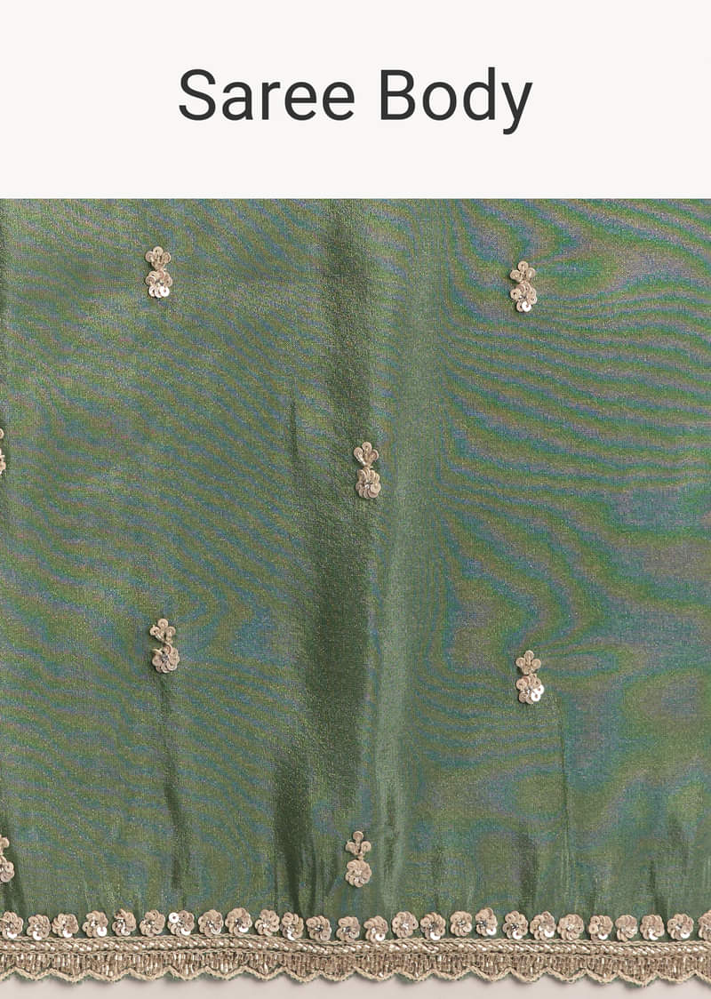 Green Tissue Saree With Bead And Cutdana Embroidery