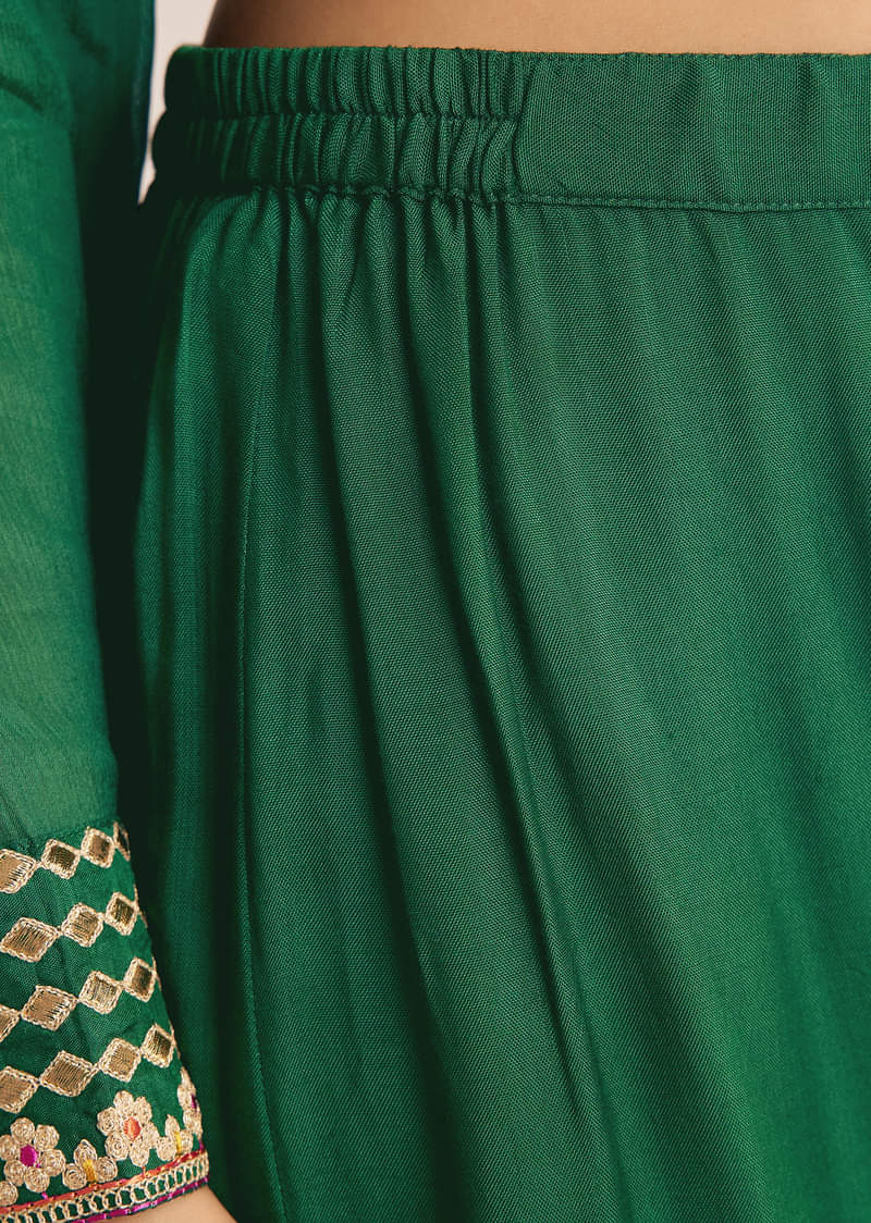Green Zari Neckline Chinon Anarkali Suit With Dupatta