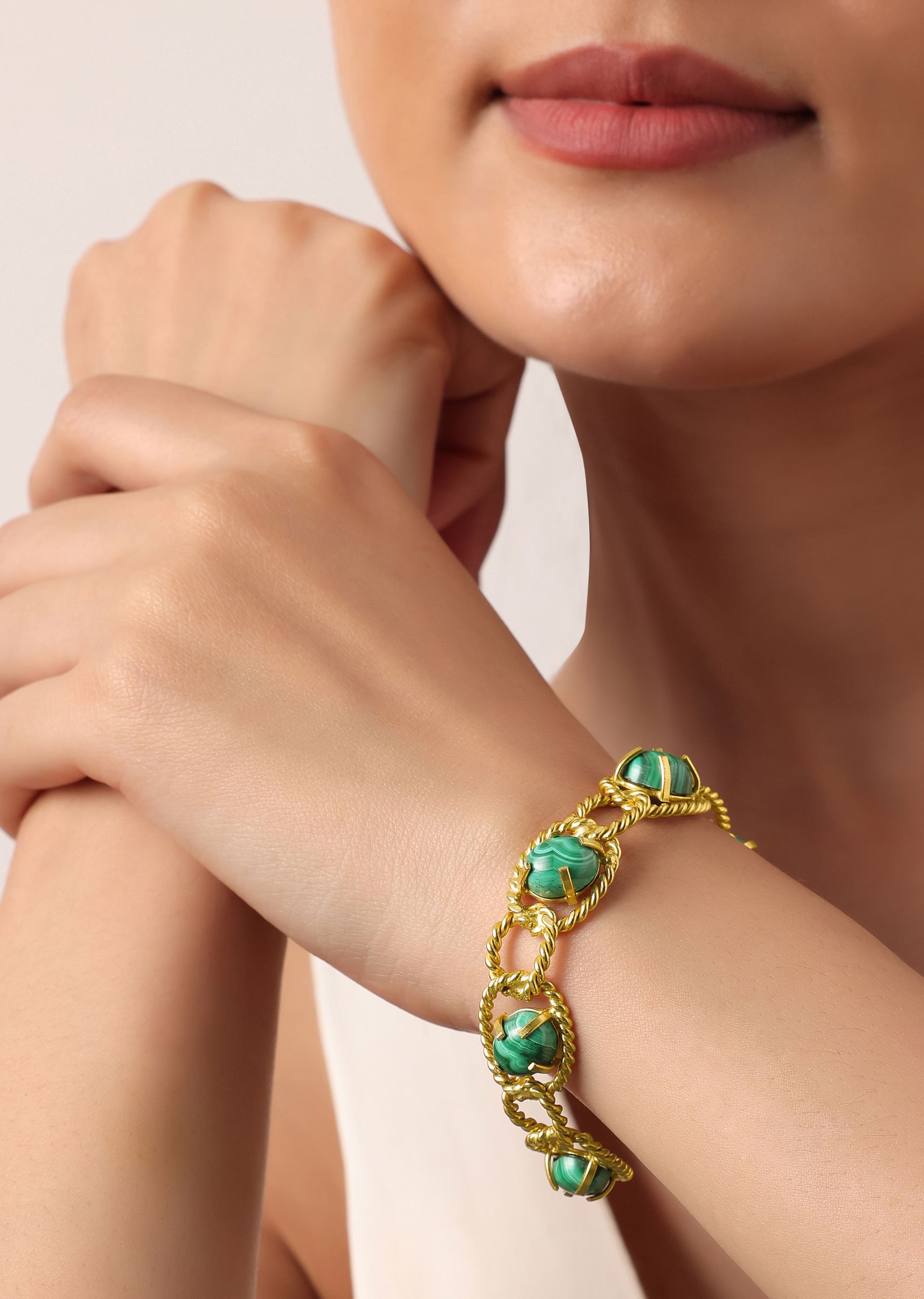 Buy Green And Gold Kada Style Bracelet With Beads KALKI Fashion Global