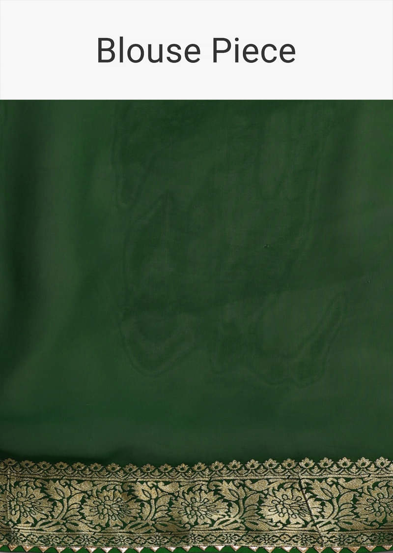 Green Banarasi Georgette Saree With Zari Bandhani Weave And Unstitched Blouse Piece