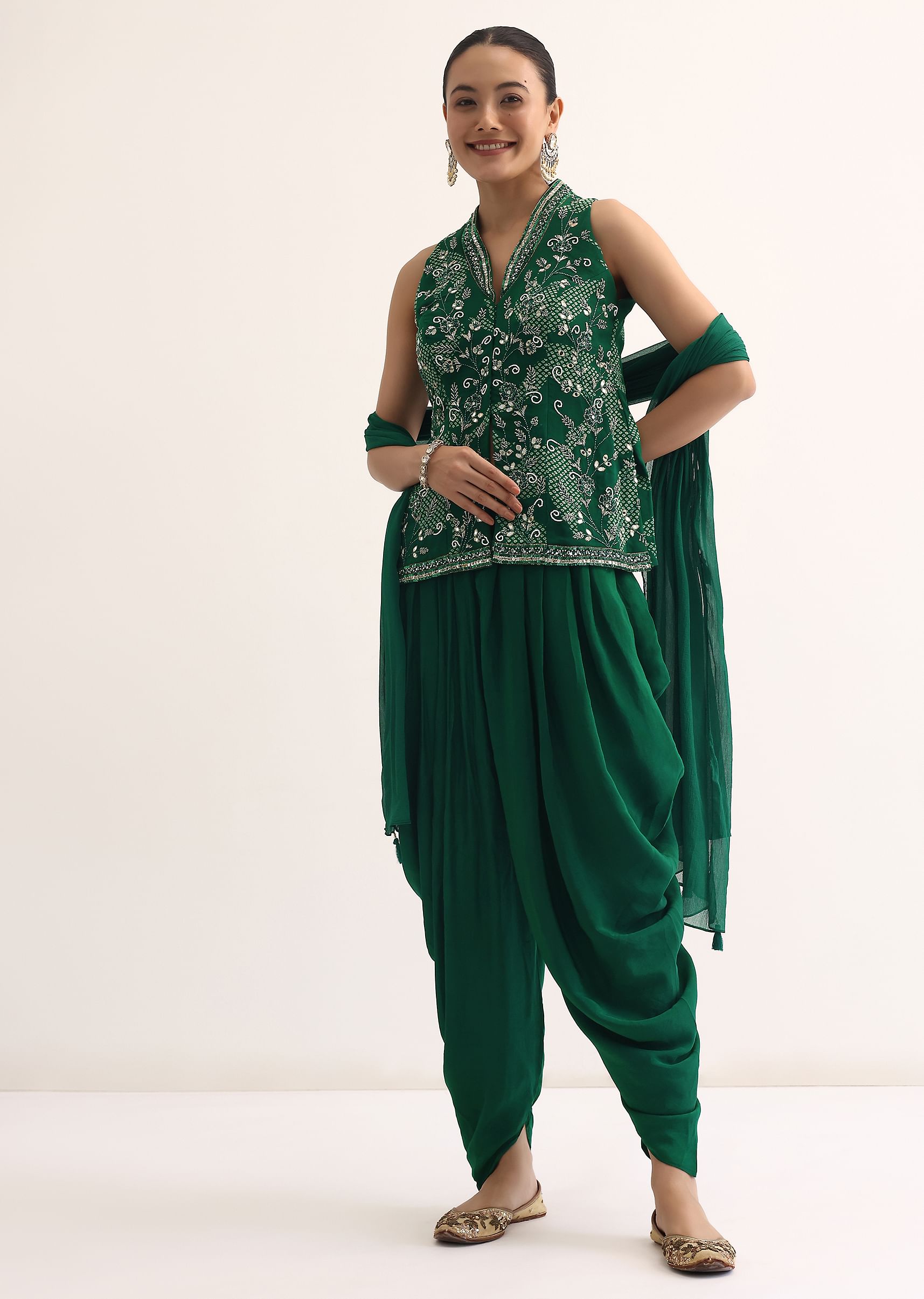 Buy Green Embroidered Kurti And Dhoti Set KALKI Fashion India