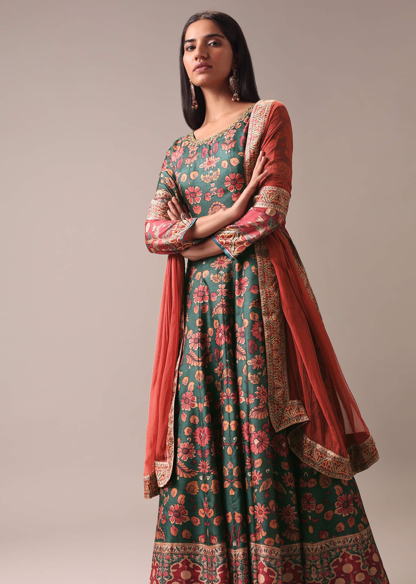 ＜made in INDIA＞Art motif print 羽織りシャツ Buy Red Indie Print Anarkali Suit Set In Art Silk