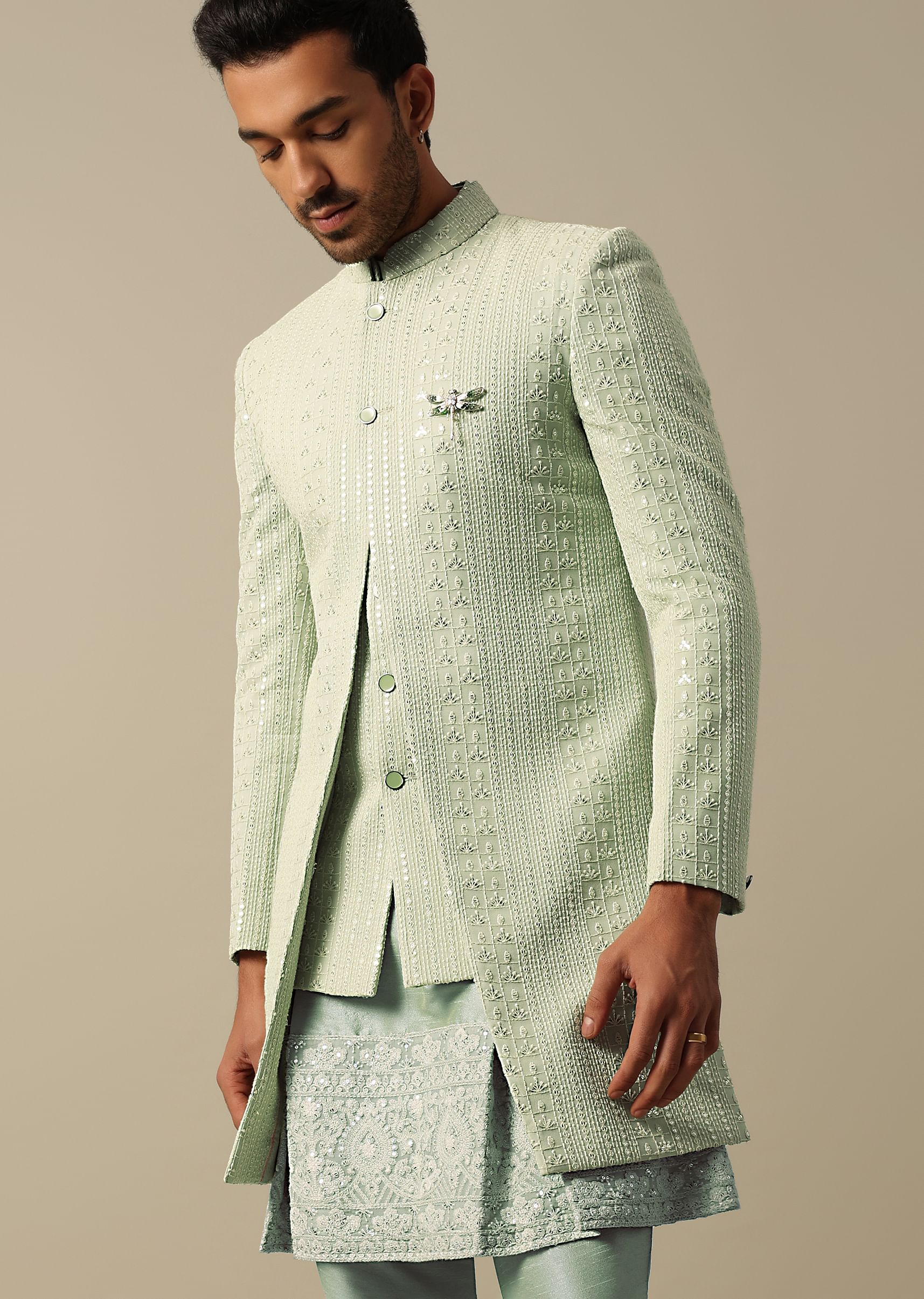 Green indo western sherwani top