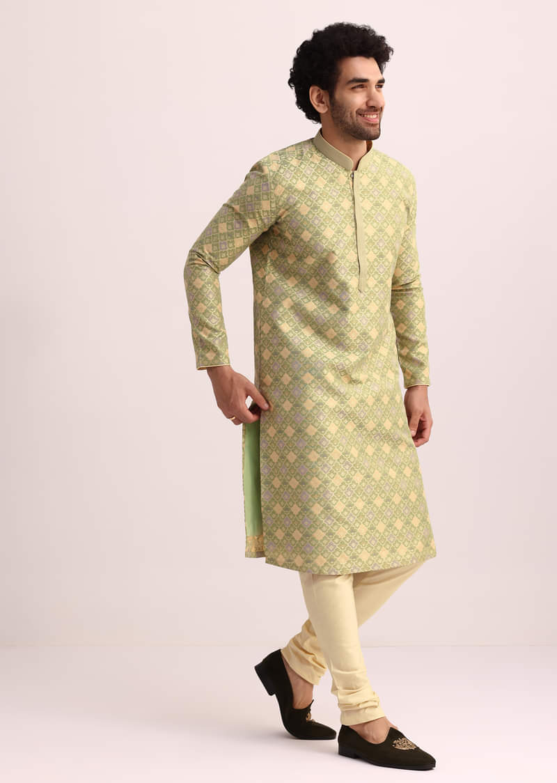 Green Kurta Set With Foil Print