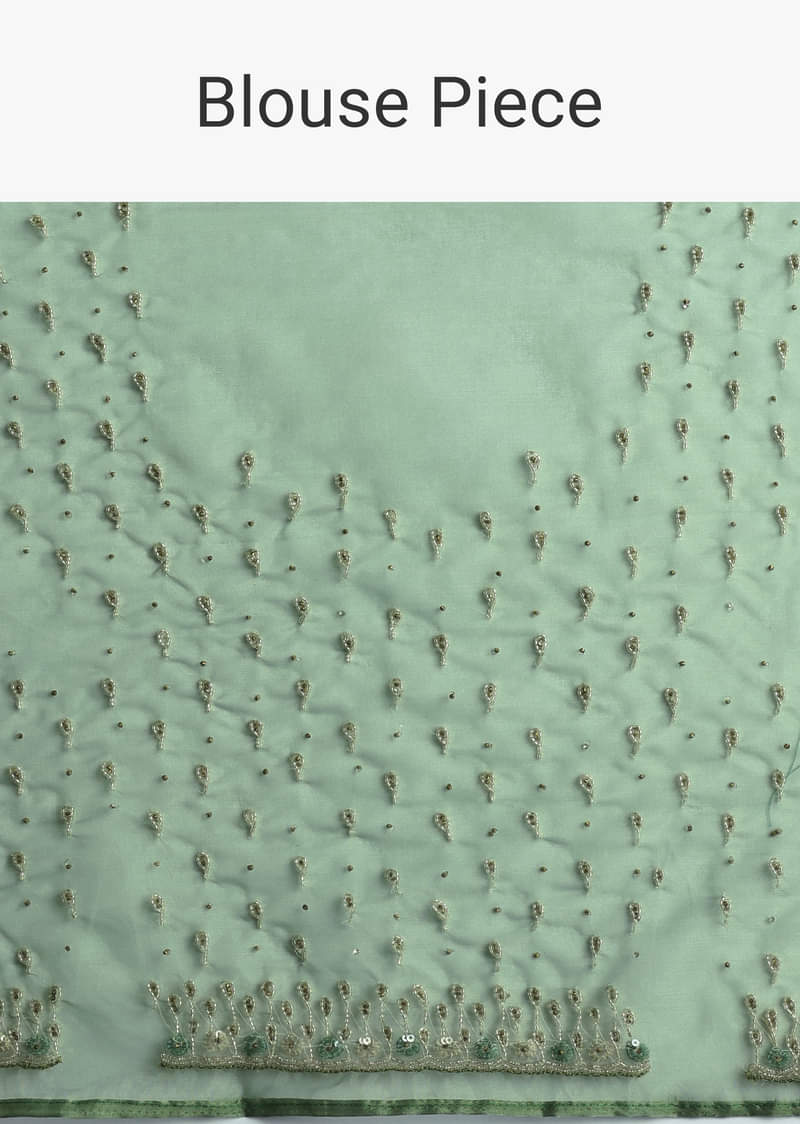 Green Organza Saree With Sequins And Cutdana Embellished Border
