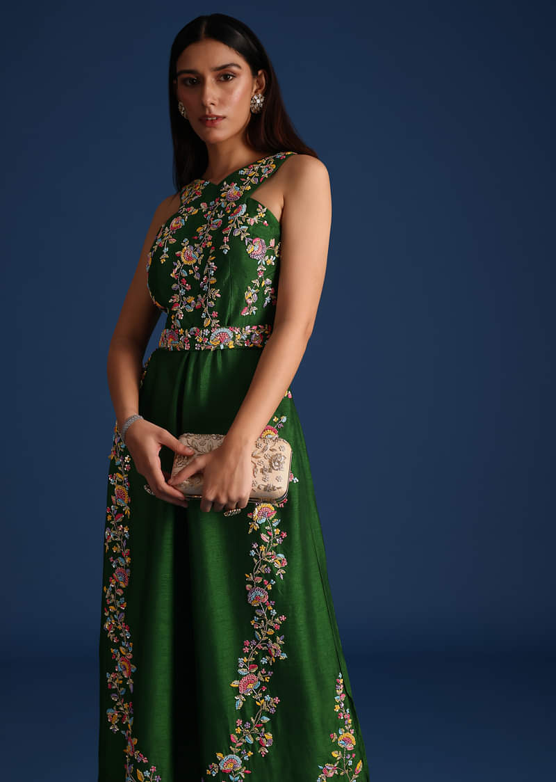 Green Resham Work Jumpsuit