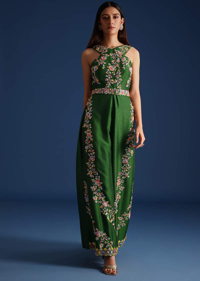Green Resham Work Jumpsuit