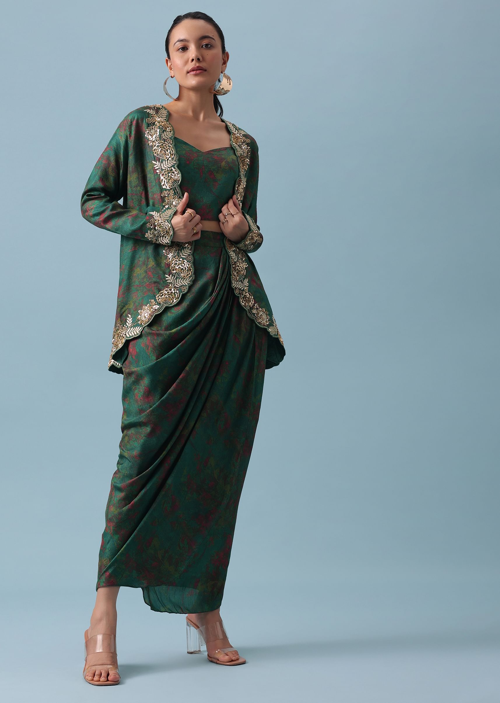 Buy Green Silk Jacket Dhoti Set