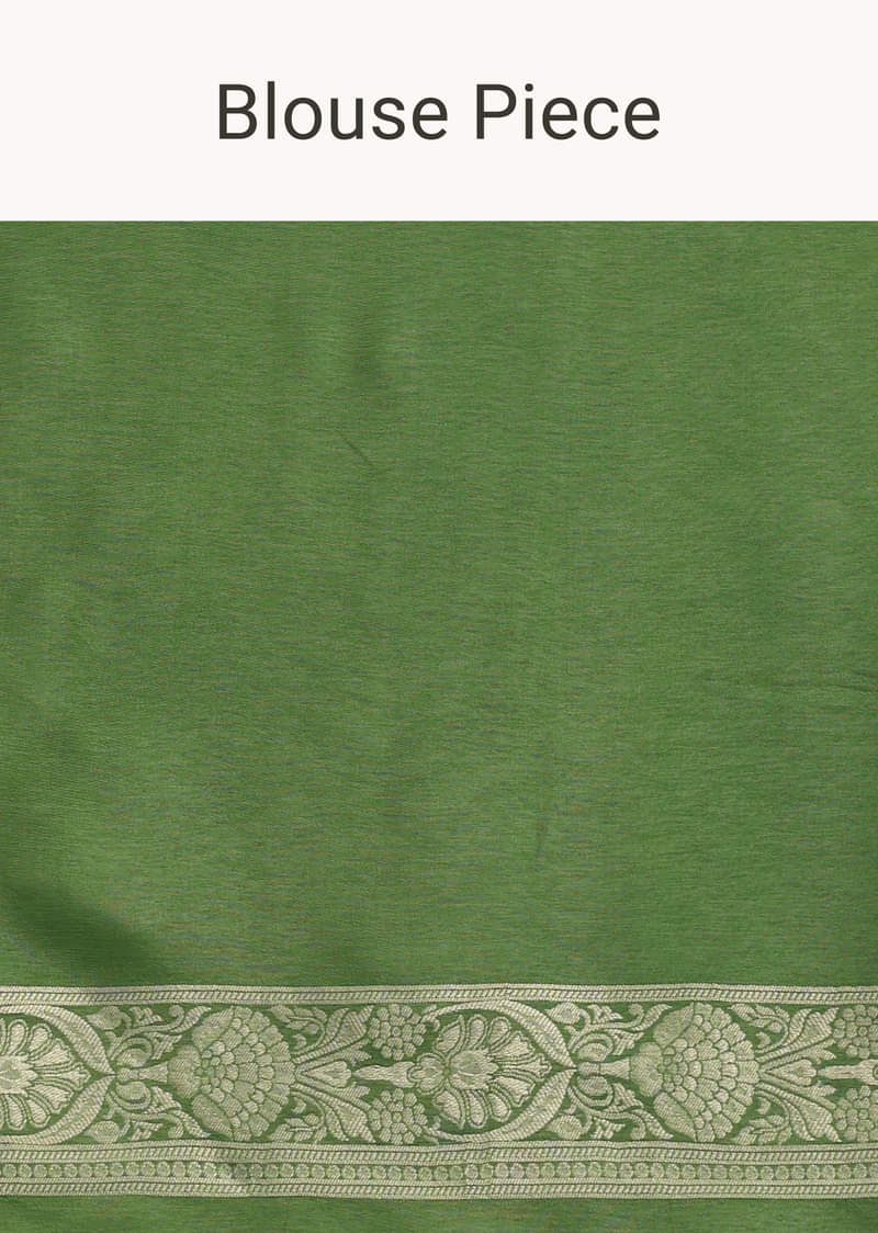 Green Silk Saree In Butta Work With Unstitched Blouse