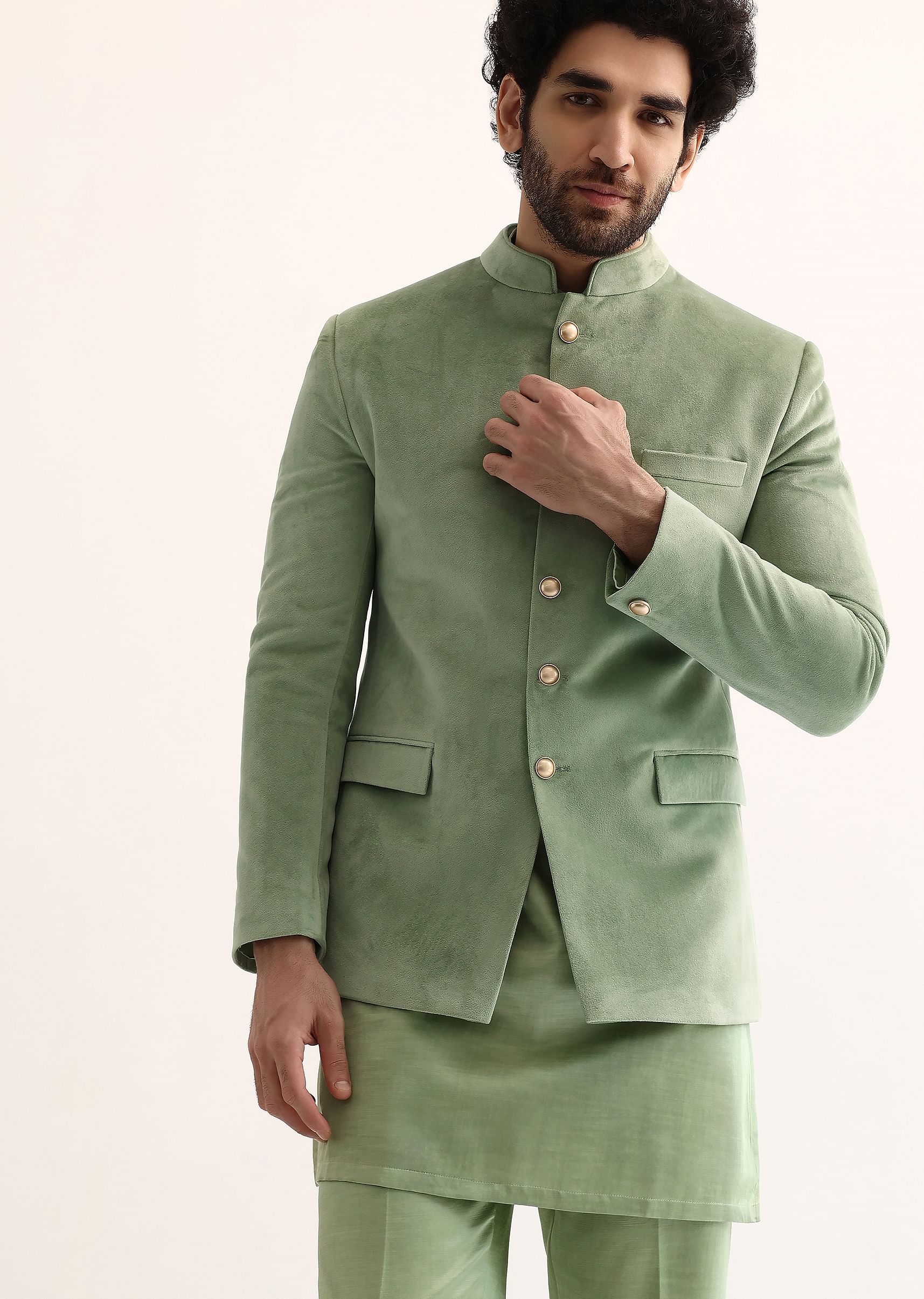 Buy Green Jodhpuri Suit In Suede For Men KALKI Fashion India