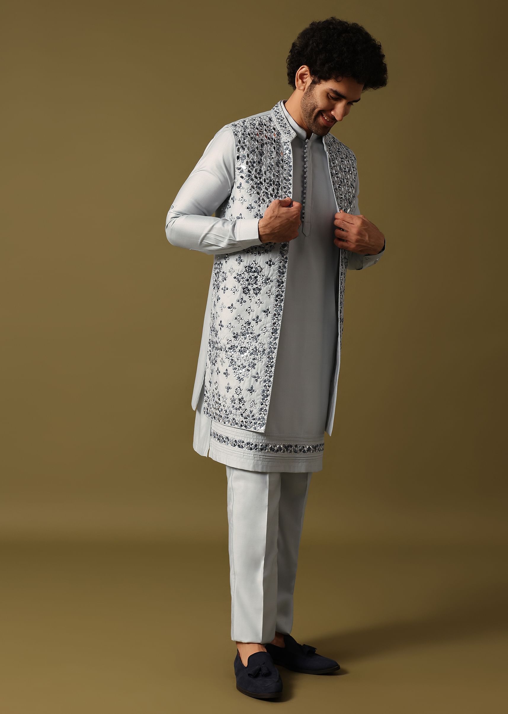 Kurti with mirror work jacket new arrivals