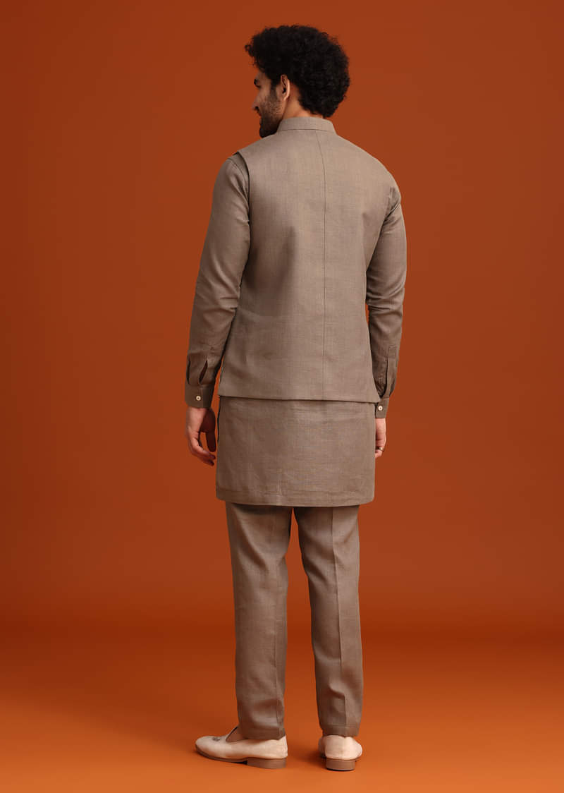 Grey Zardozi Work Linen Jacket Kurta Set