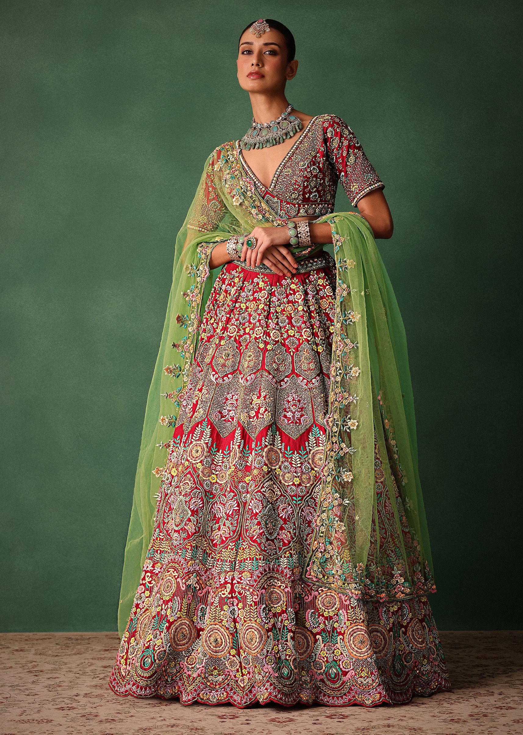 Thread work bridal lehenga shop
