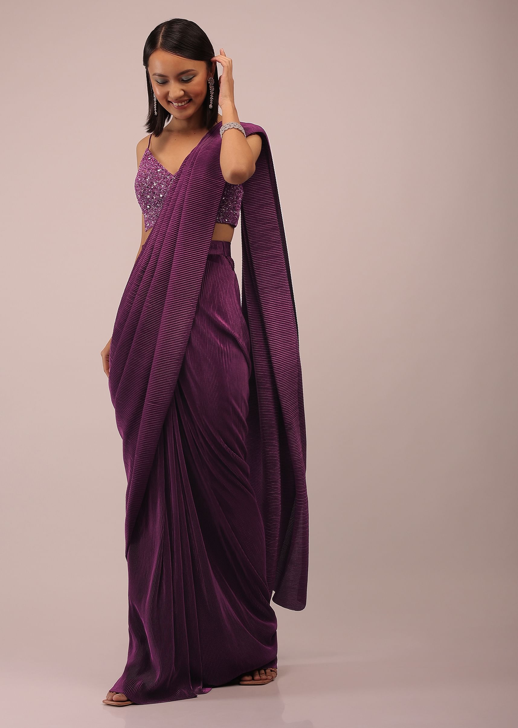 Saree with spaghetti blouse online