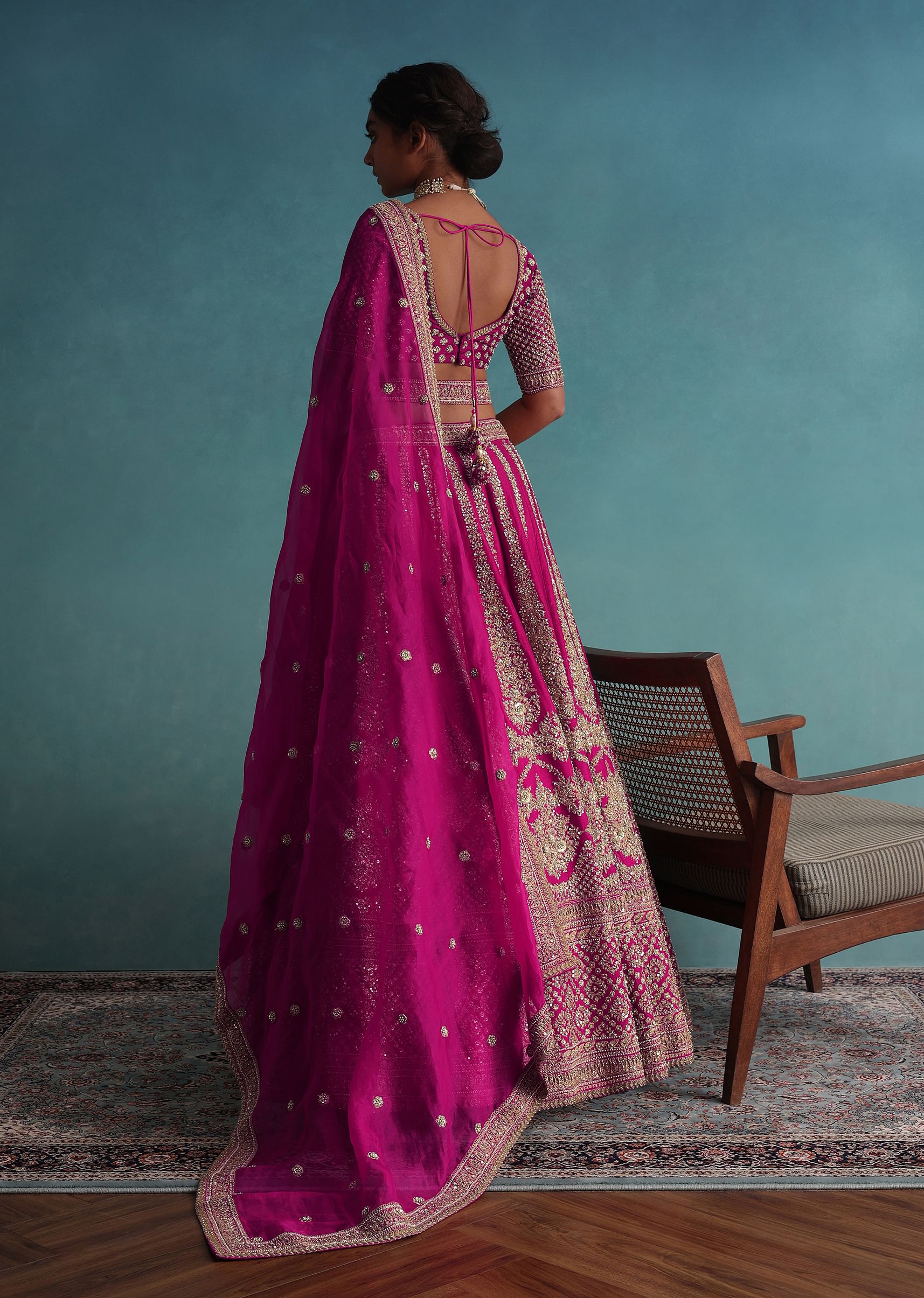 Buy Hot Pink 14 Kali Embroidered Bridal Lehenga In Raw Silk With Embroidered Belt KALKI Fashion India