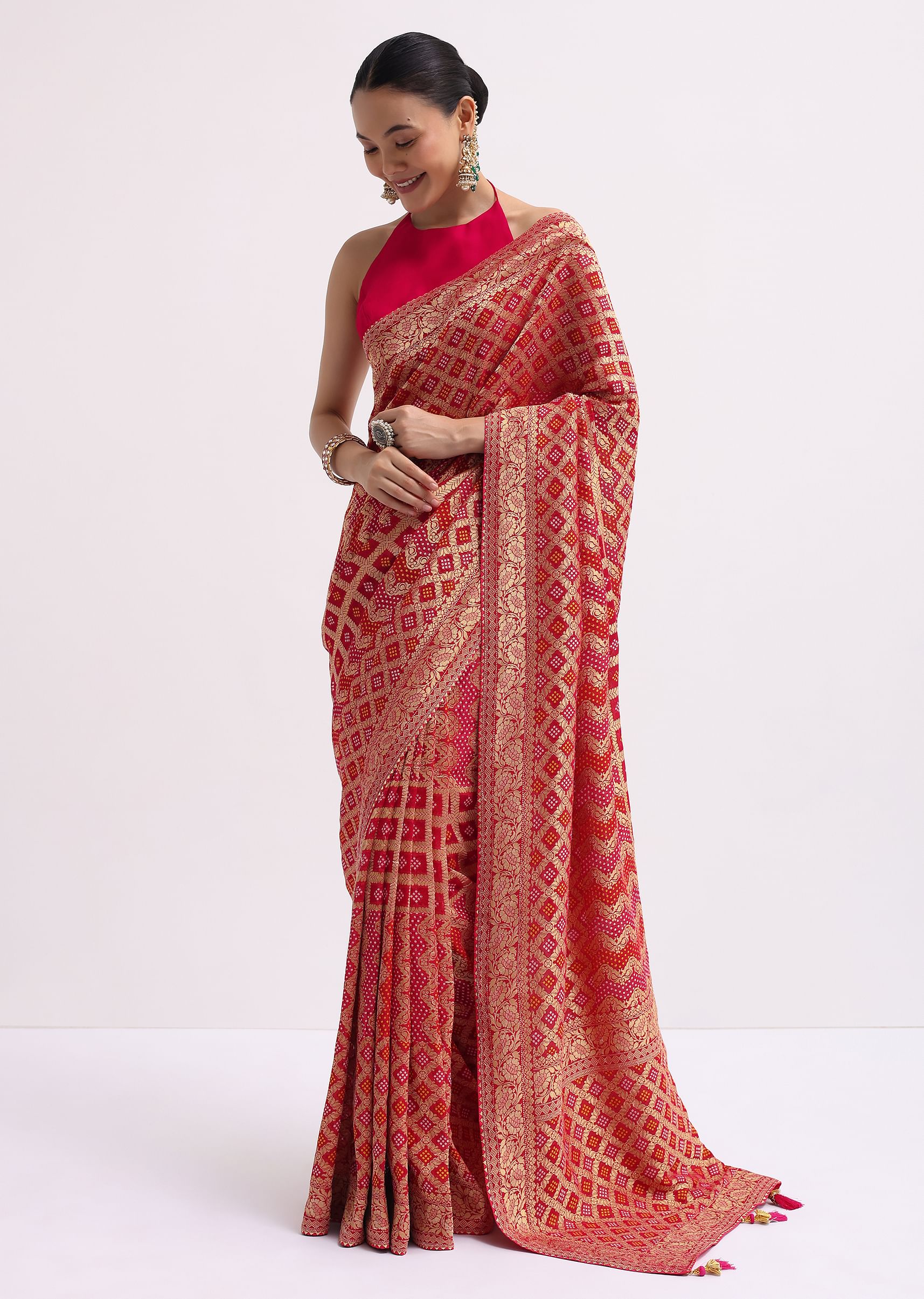 Buy Hot Pink Woven Khadi Georgette Saree With Unstitched Blouse Kalki Fashion India