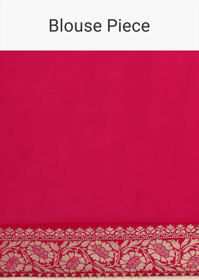Hot Pink Woven Khadi Georgette Saree With Unstitched Blouse