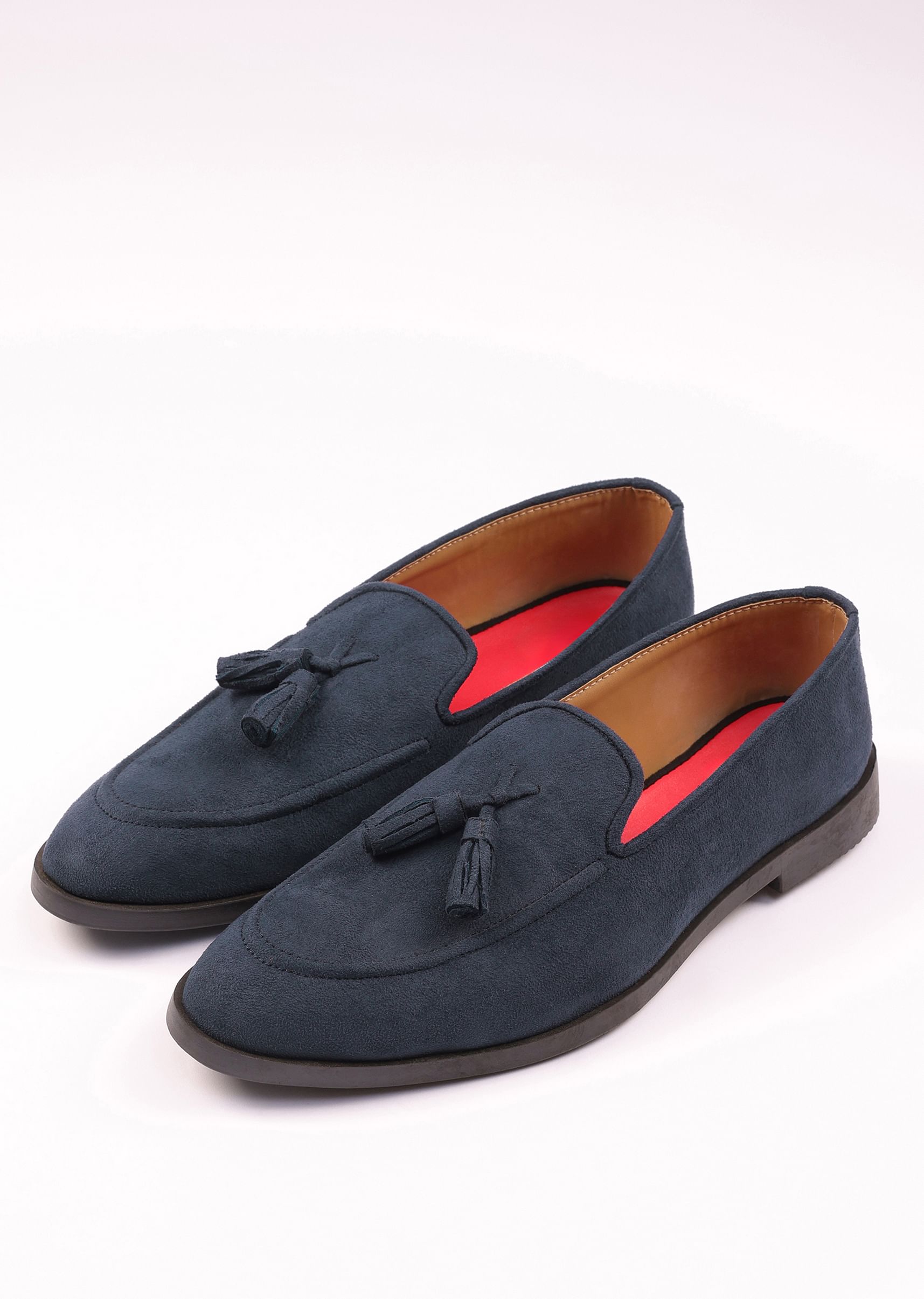 Buy Indigo Blue Solid Tassel Loafers For Men In Suede