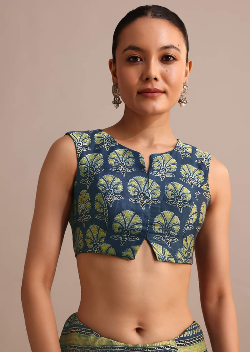 Indigo Modal Satin Saree In Ajrakh HandBlock Print