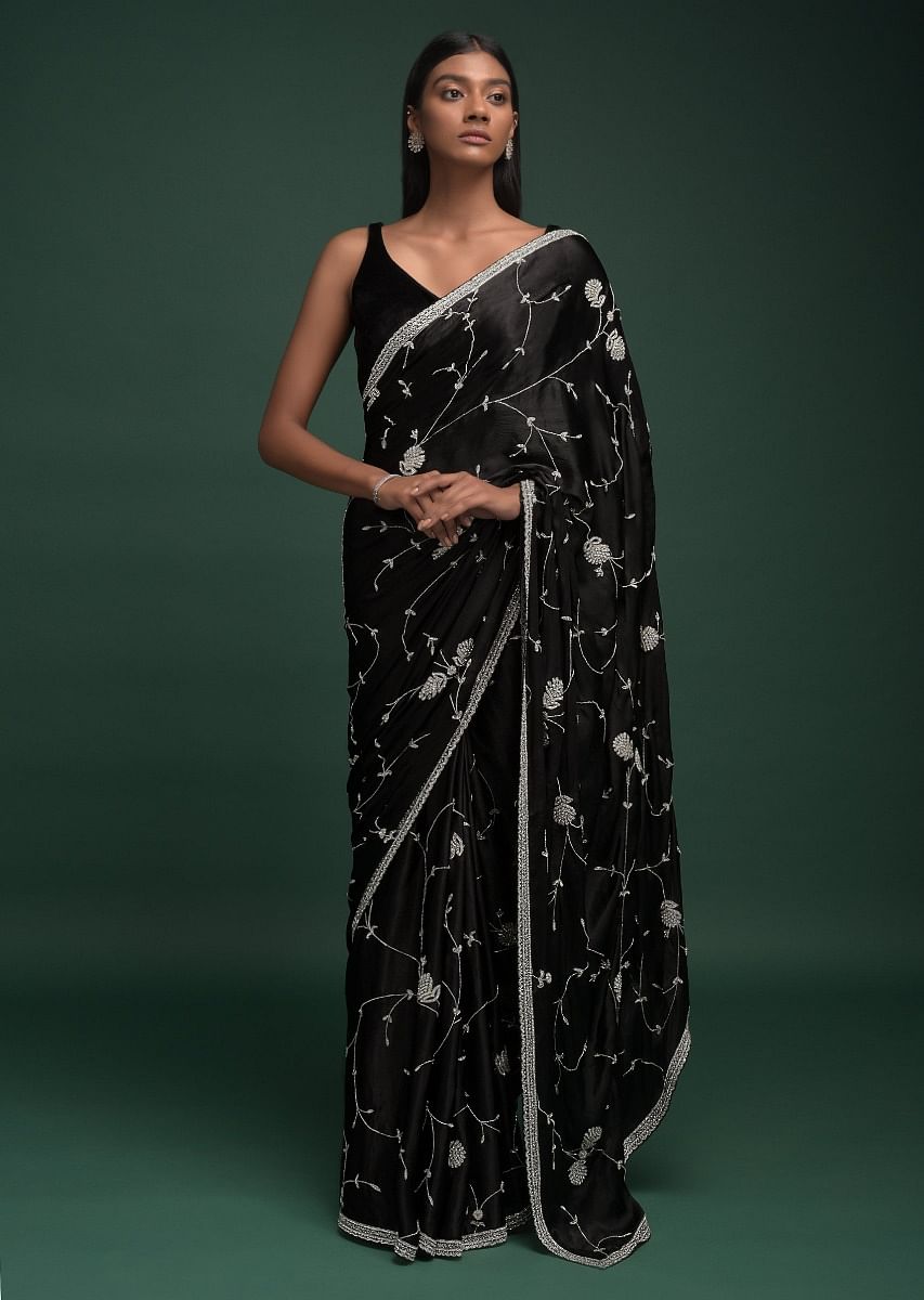 ink-black-saree-in-chinon-with ink-black-saree-in-chinon-with