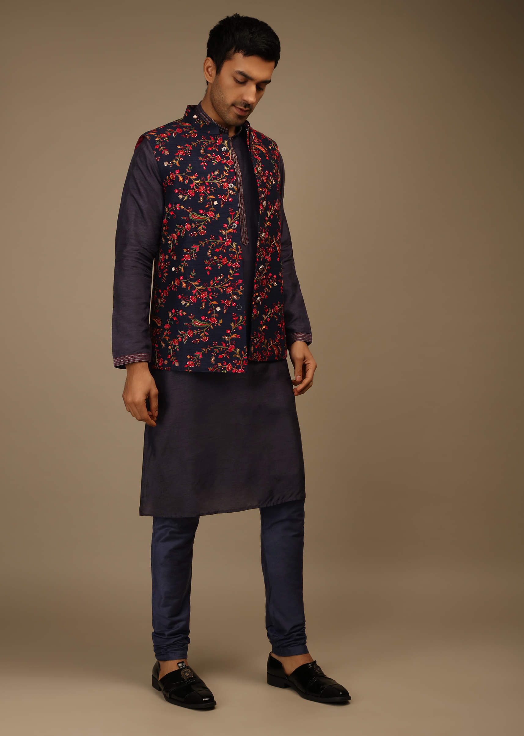 有名な高級ブランド Raw In Set Jacket Nehru Blue Ink Buy Silk Colored Multi With ウェア