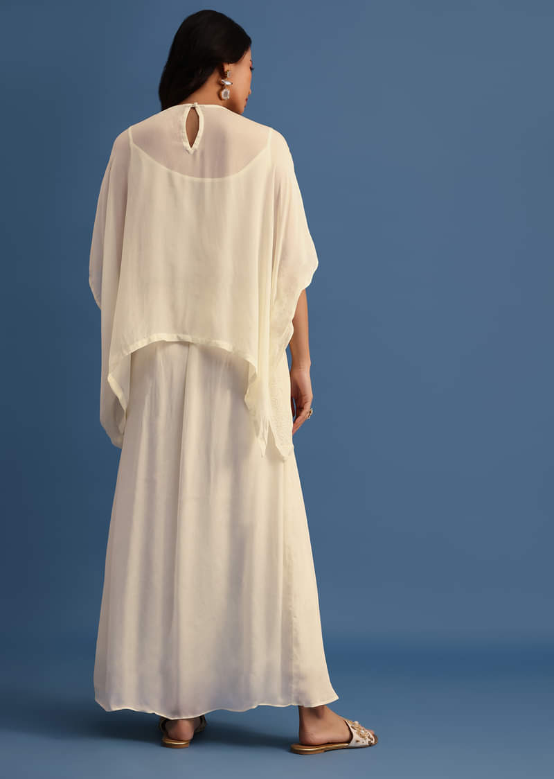 Ivory Georgette Skirt And Cape In Resham Work