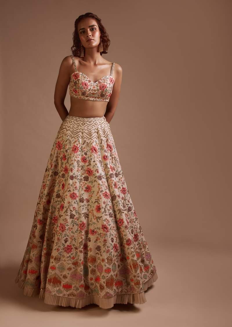 大切な人へのギフト探し Choli Lehenga Ivory In Spring Resham Colorful With Silk Raw トップス