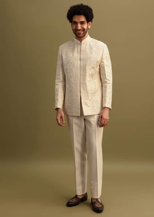 Buy Ivory Thread Work Jodhpuri Suit For Men KALKI Fashion Global
