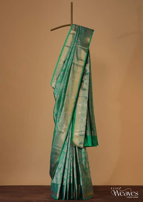 Buy Jade Green Kanjivaram Saree In Zari Weave | KALKI Fashion India