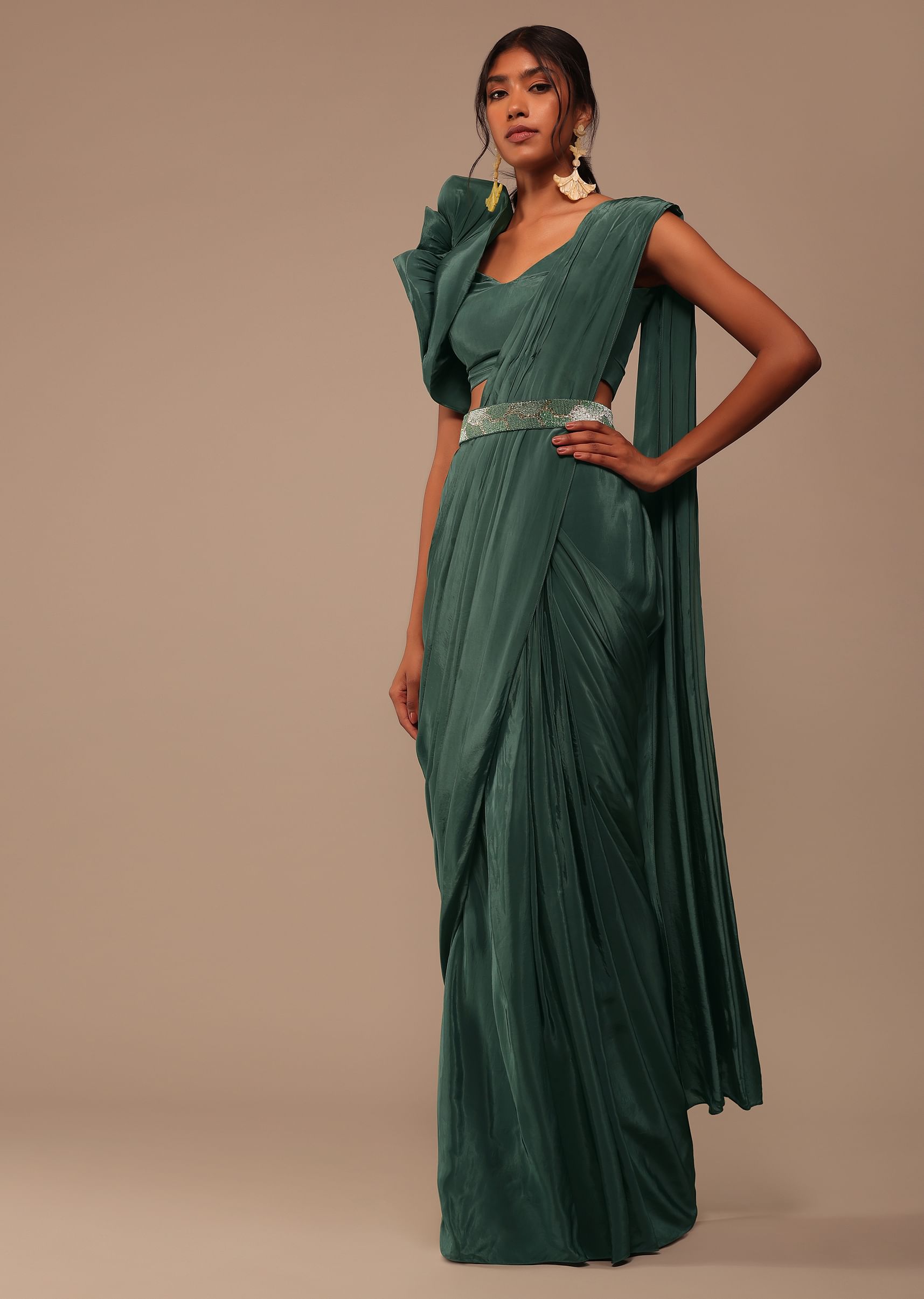 Green saree dress new arrivals