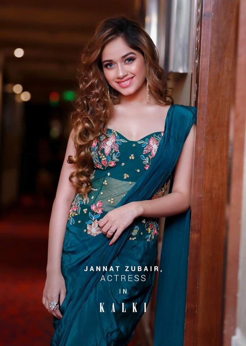 Jannat Zubair In Kalki Teal Green Ready Pleated Saree With Long Hand Embroidered Net Blouse