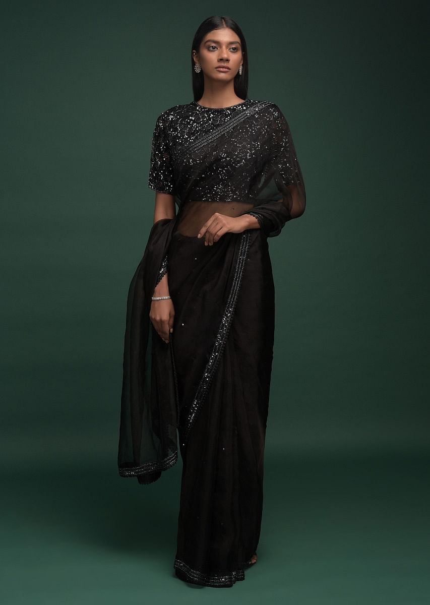 Black saree lace online