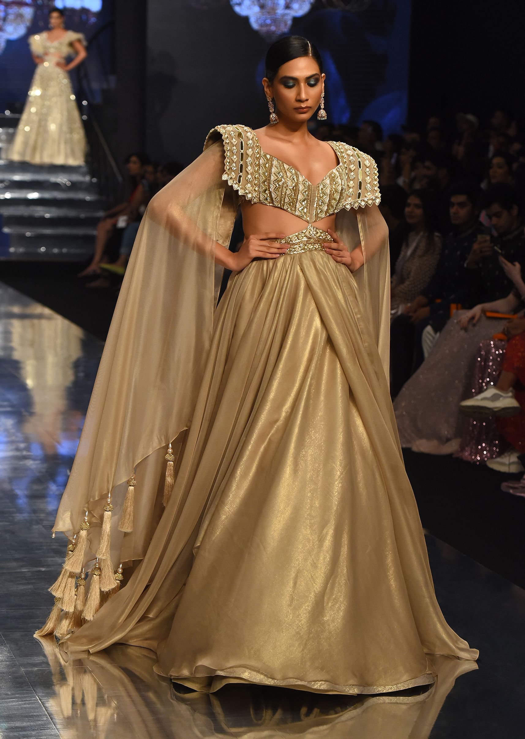 Gold gown with cape clearance