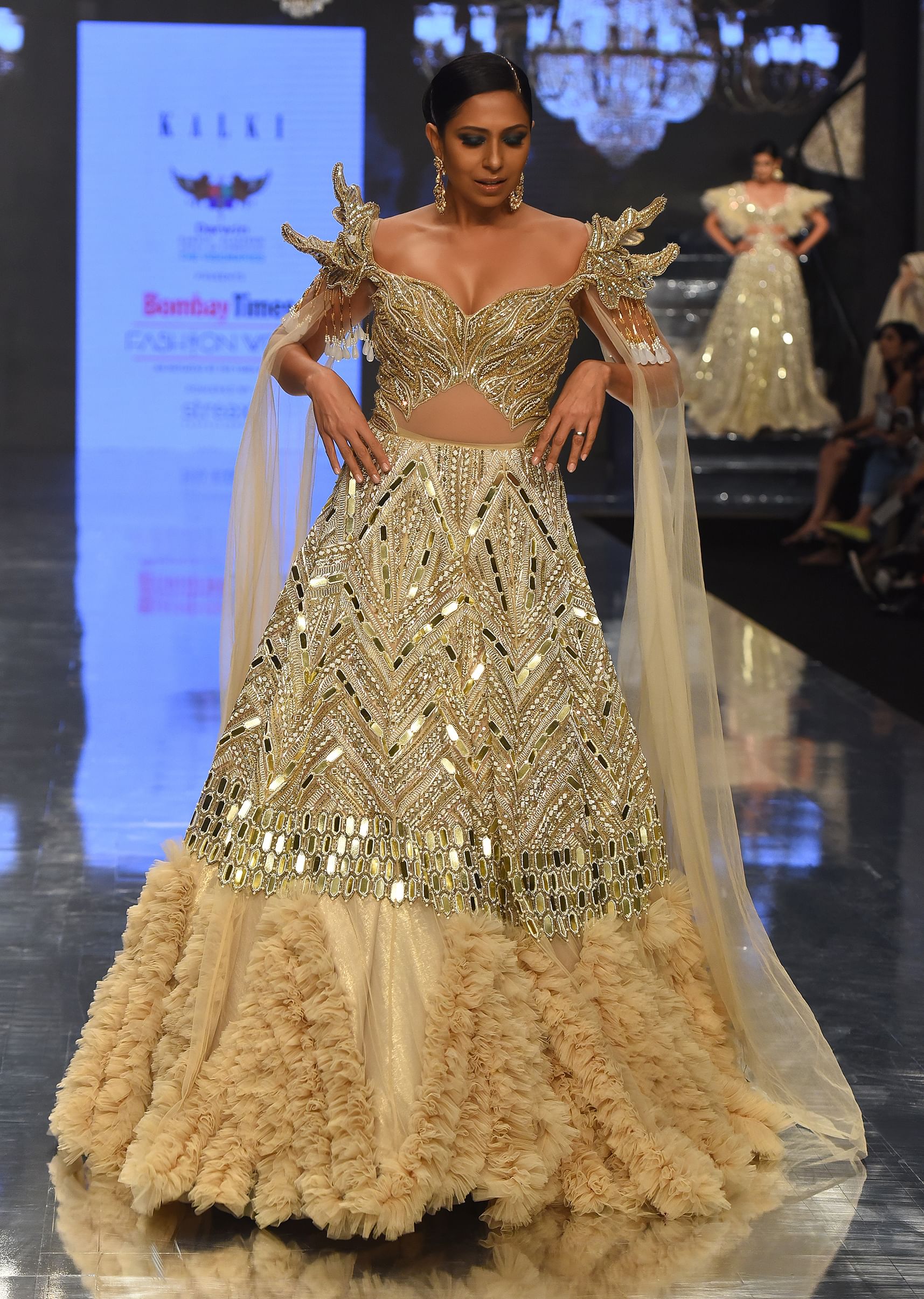 Gold frill dress clearance