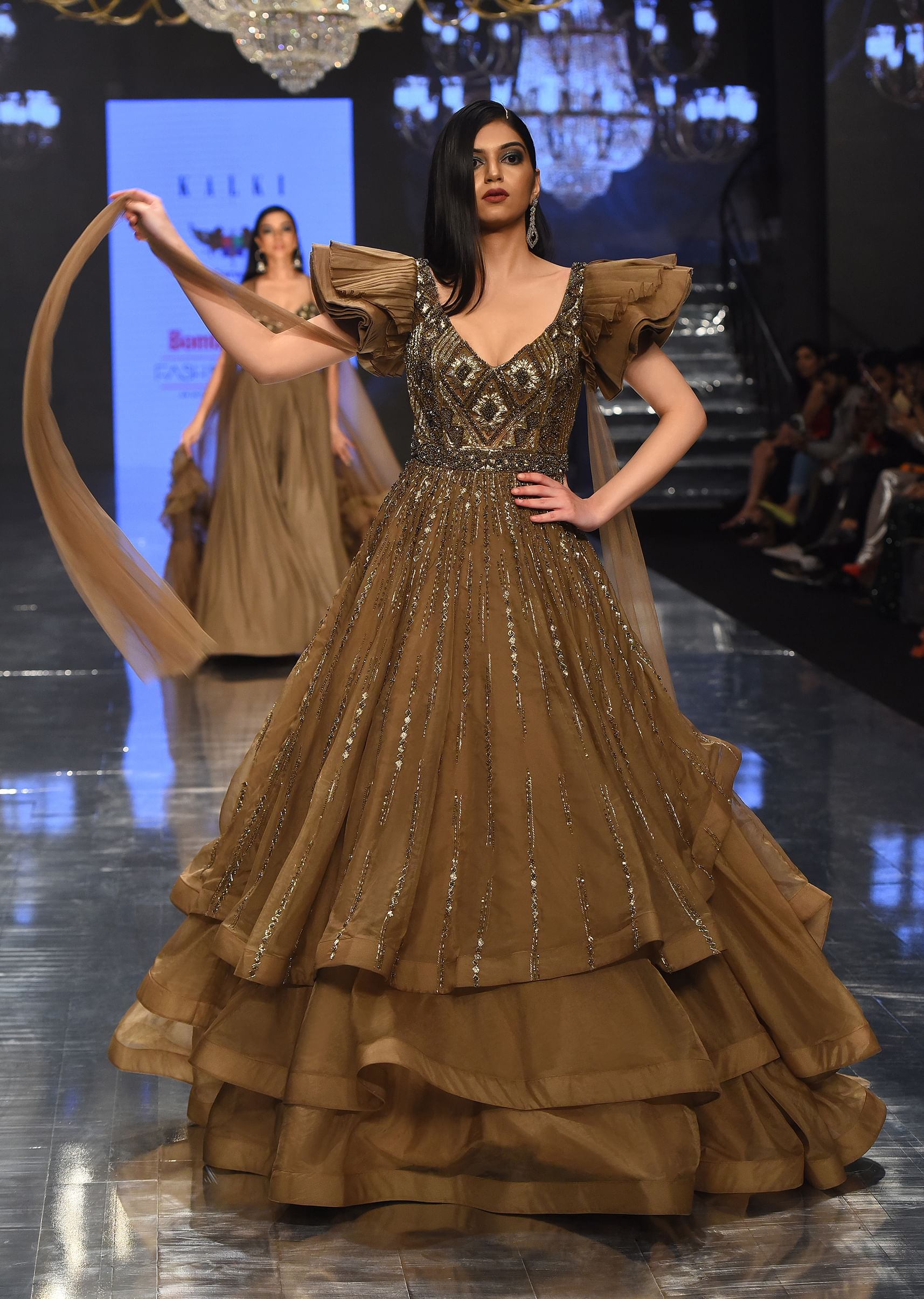 Buy Coffee Brown Froufrou Organza Gown In With Frill Cap Sleeves NOOR 2022 KALKI Fashion Global