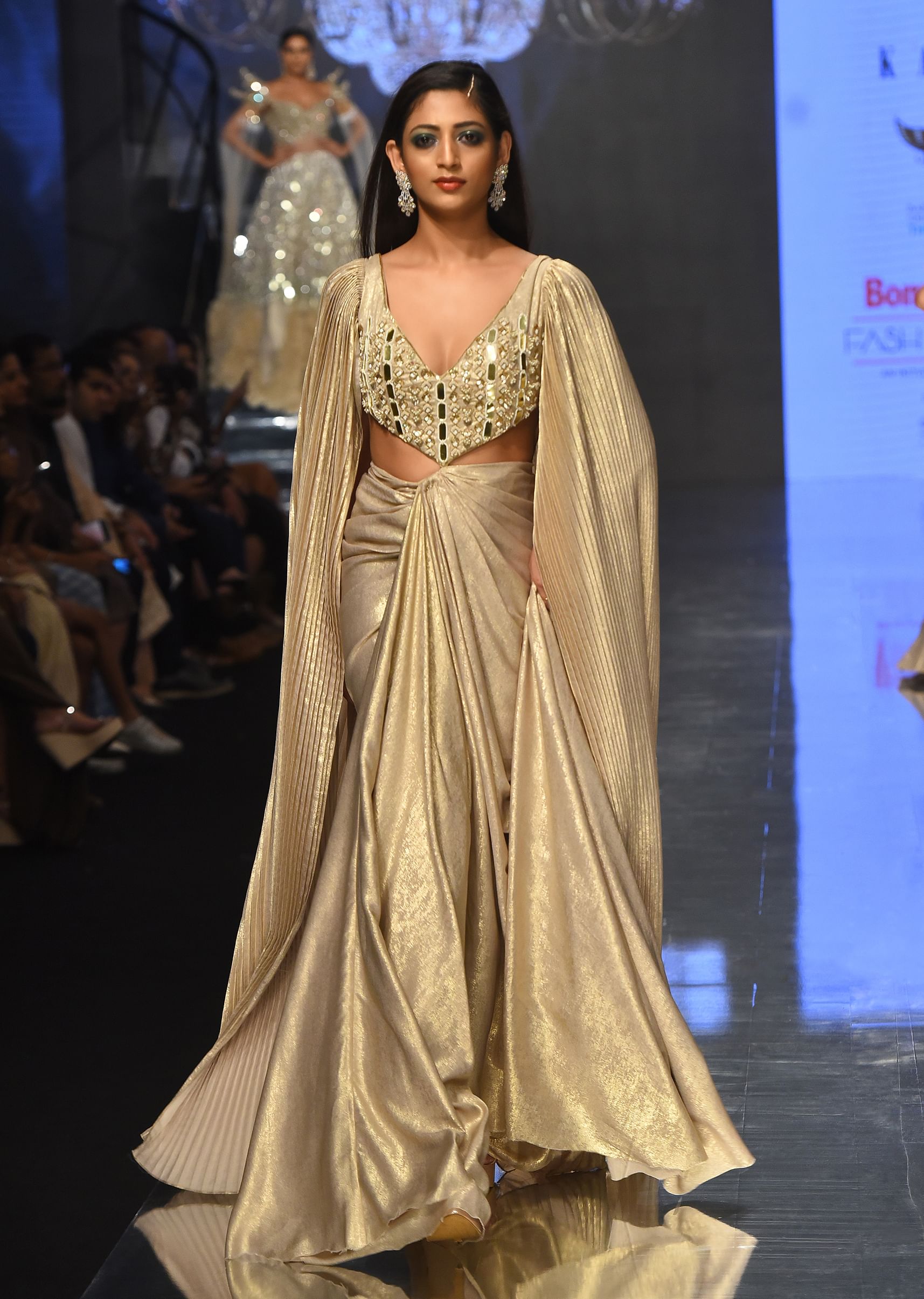 Buy Mocha Brown Gown With A Pre Pleated Dhoti Skirt And Royal Cape Sleeves NOOR 2022