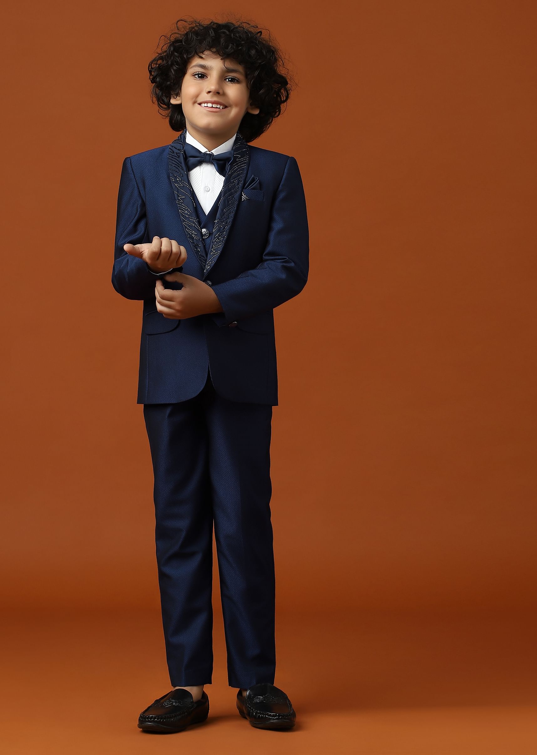 Buy Kalki Navy Blue Tuxedo Set InTerry Rayon With Embroidery For Boys KALKI Fashion India