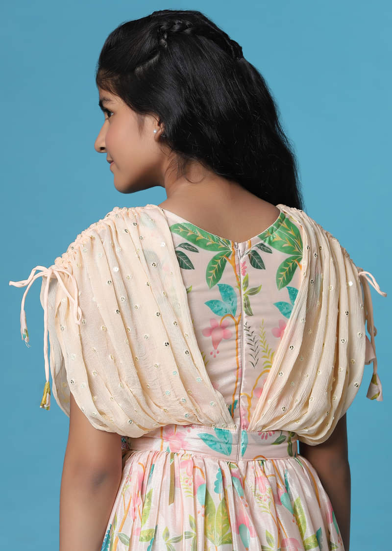 Kalki Petal Pink Gown In Georgette With Fancy Sleeves For Girls