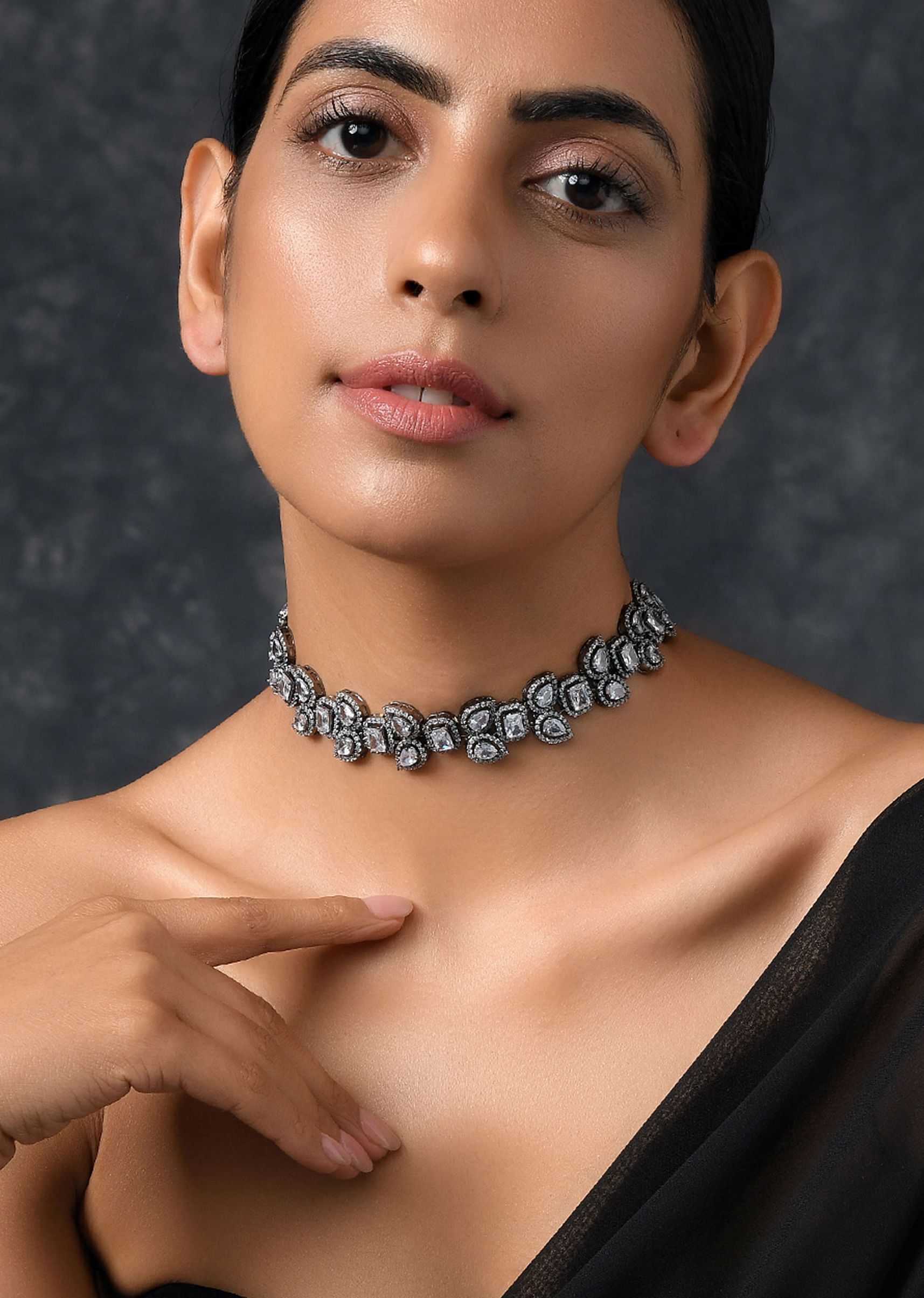 Buy Silver Kundan Polki Choker Necklace