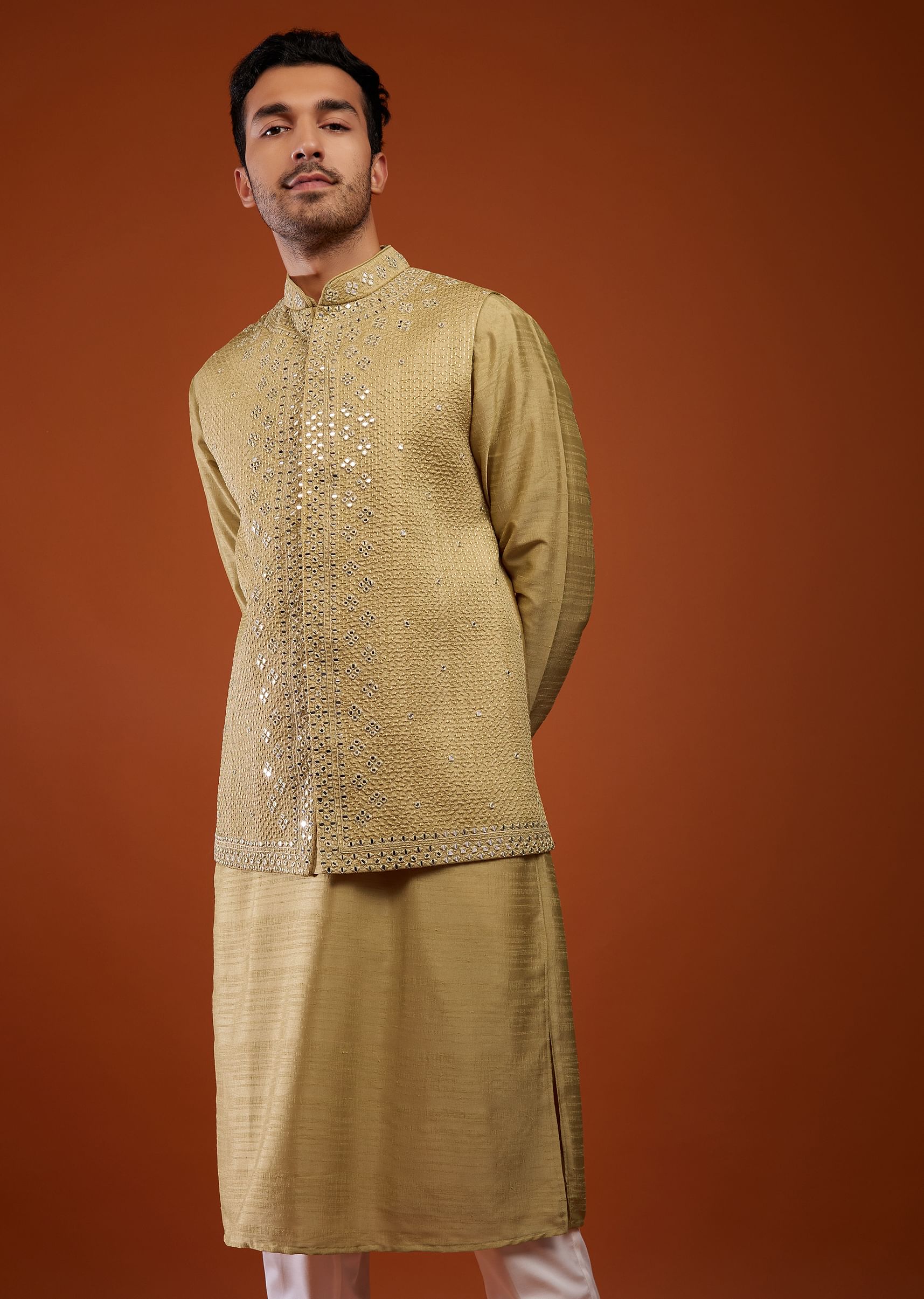 Buy Light Brown Embroidered Bandi Jacket Set KALKI Fashion Global