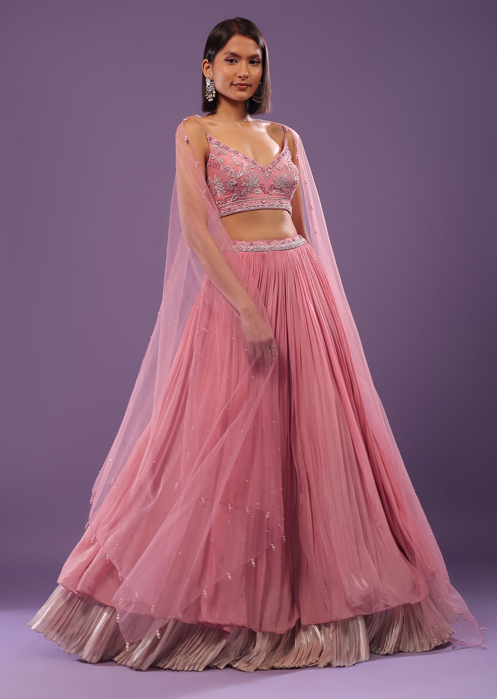 Buy Petal Pink Embroidered Bridesmaid Lehenga Set In Crepe KALKI Fashion Global
