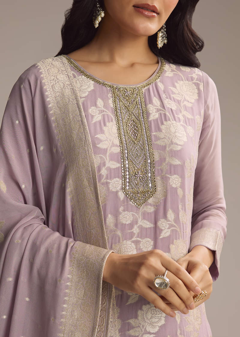 Lavender Purple Banarasi Georgette Palazzo Suit