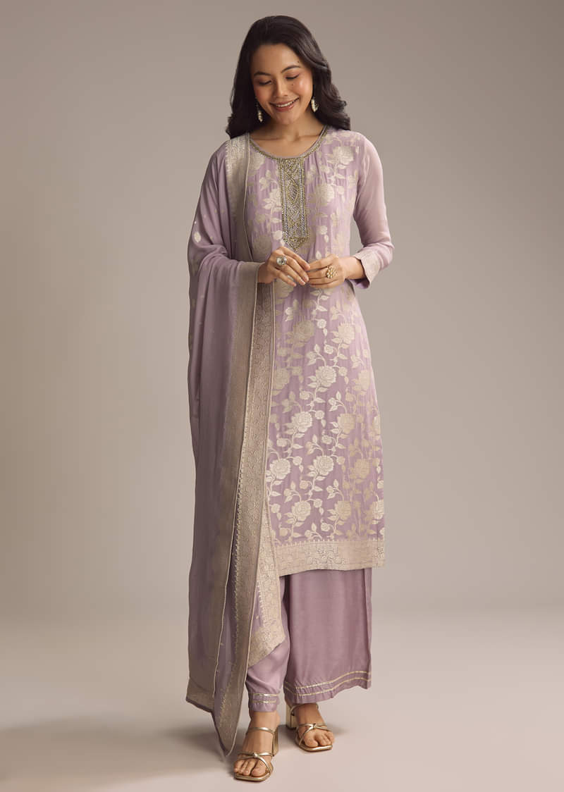 Lavender Purple Banarasi Georgette Palazzo Suit