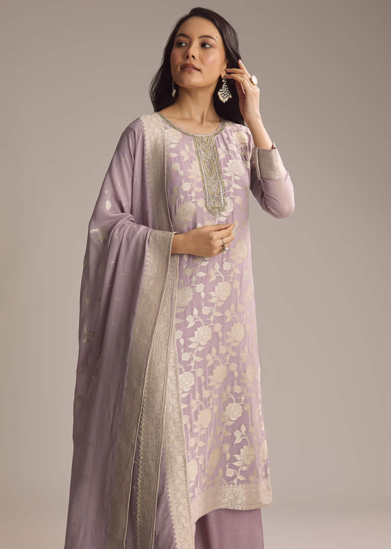 Lavender Purple Banarasi Georgette Palazzo Suit