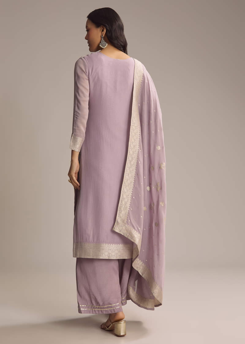 Lavender Purple Banarasi Georgette Palazzo Suit