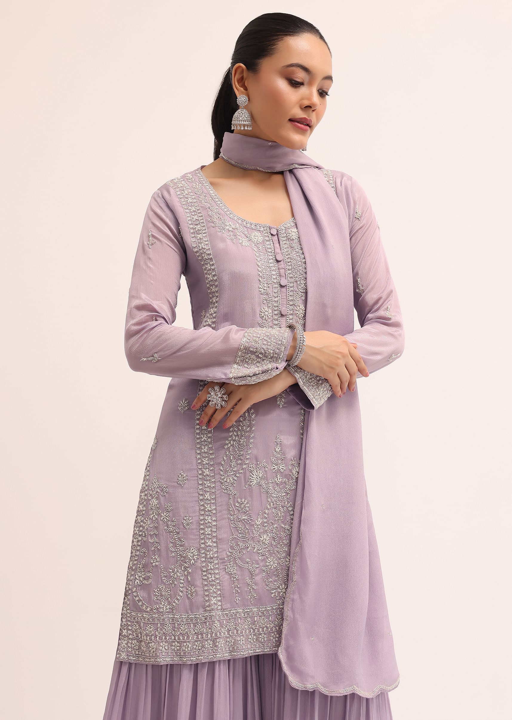 Buy Lavender Chiffon Kurta Sharara Set Online in India