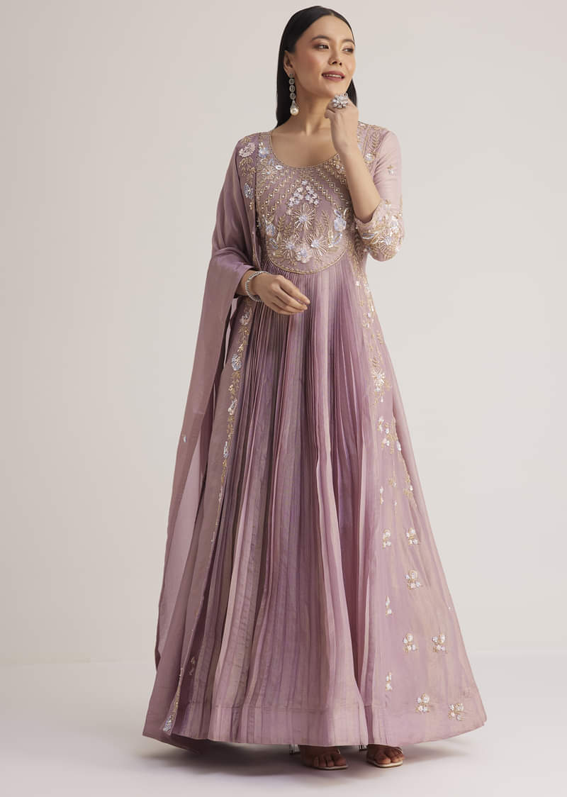 Lavender Embroidered Anarkali With Dupatta