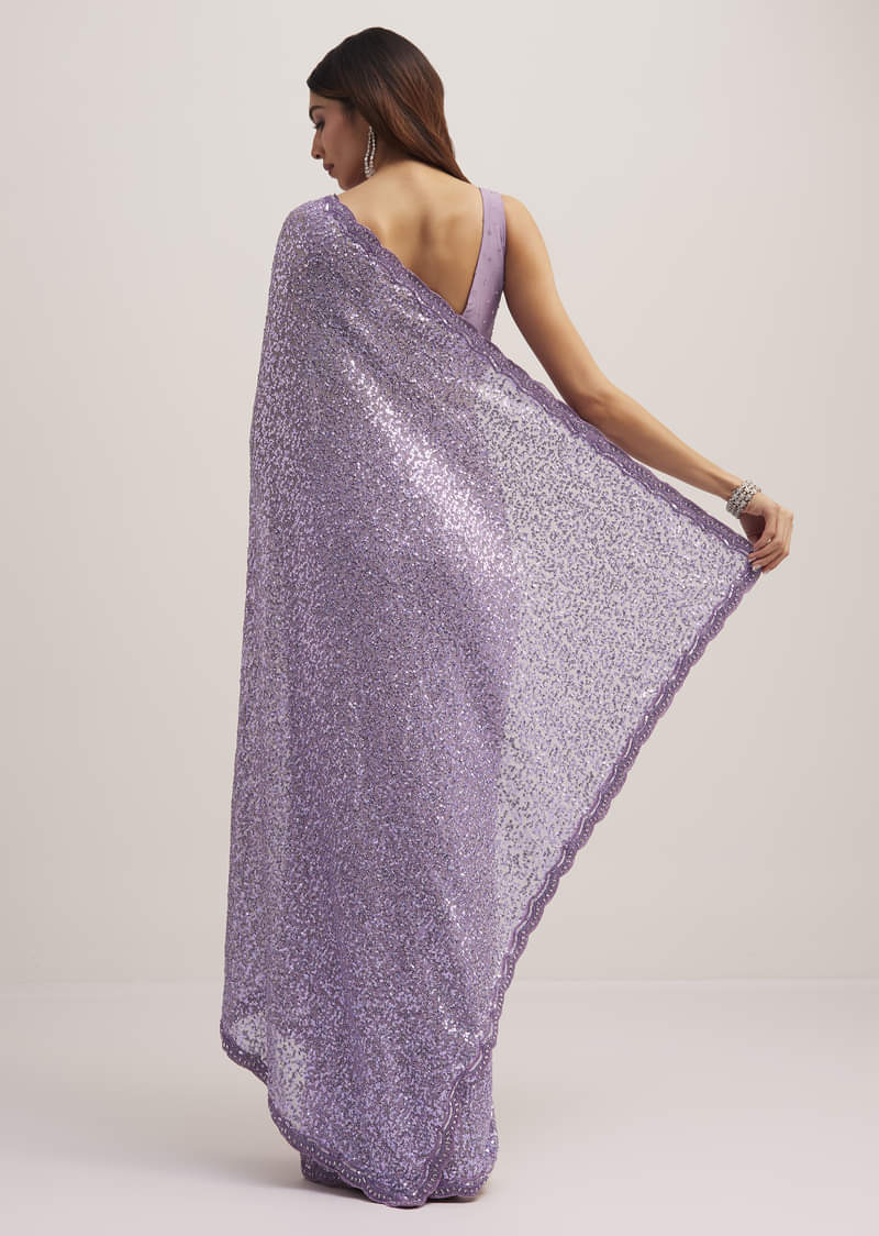 Lavender Half And Half Sequins Saree