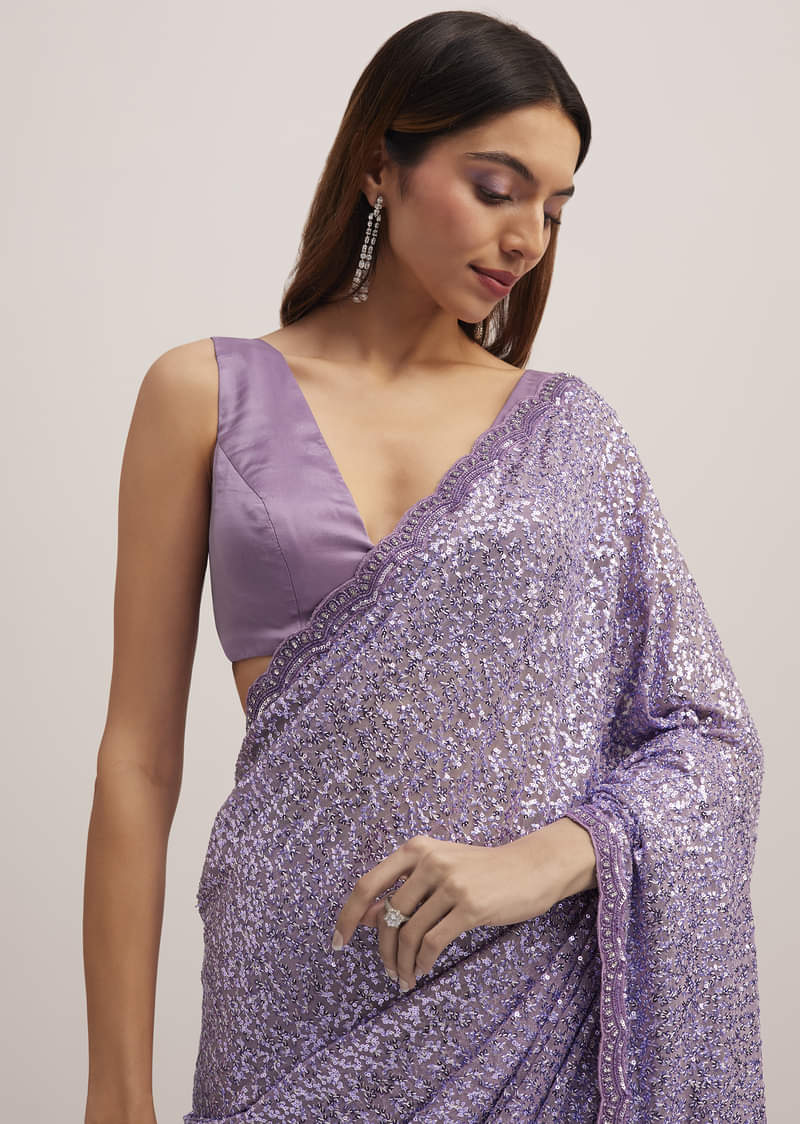 Lavender Half And Half Sequins Saree