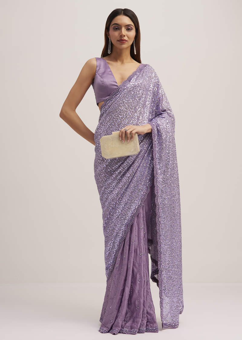 Lavender Half And Half Sequins Saree